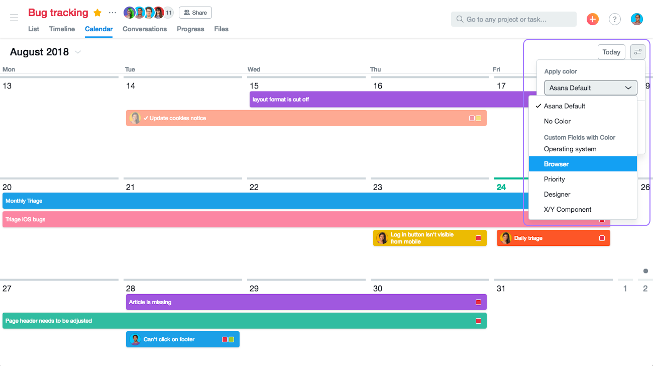 Vue Calendrier Asana